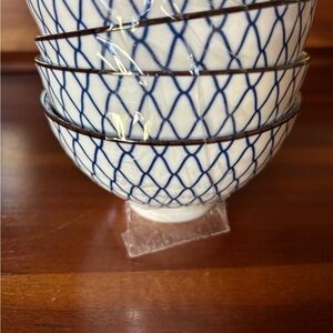 Blue and White Patterned Ceramic Bowls
